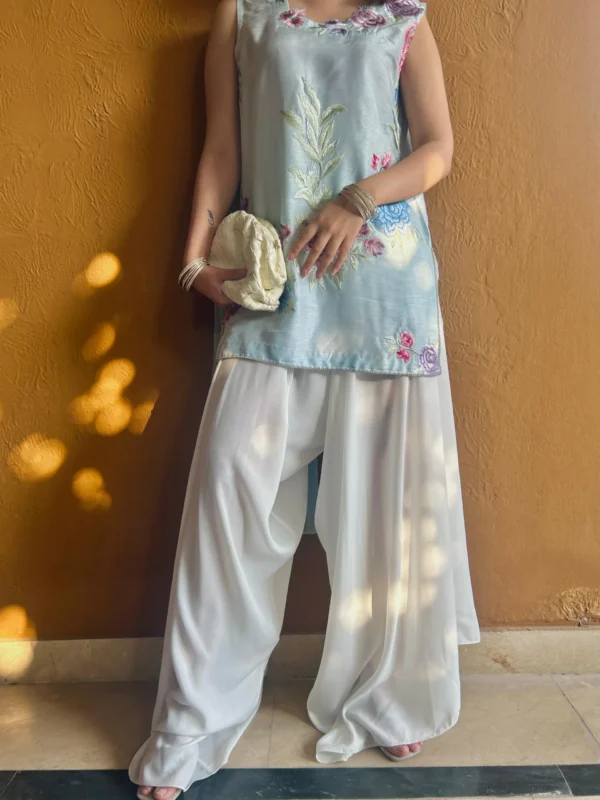 Serene Bloom: Pale Blue Embroidered Ensemble - Image 5